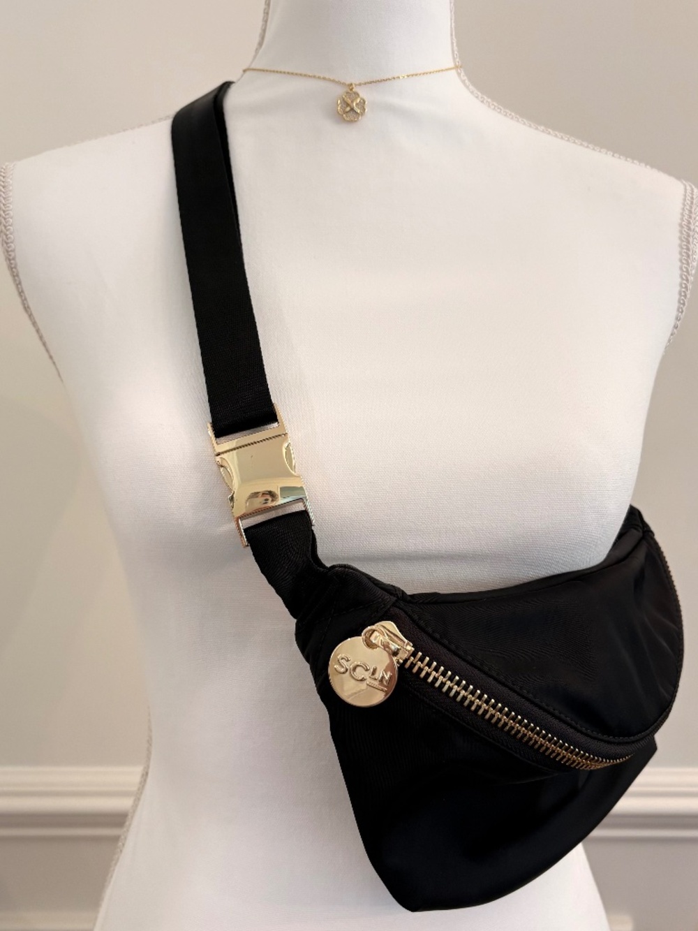 Stoney Clover Lane Fanny Pack Belt Bag Black Nylon Gold Hardware Authentic EUC
